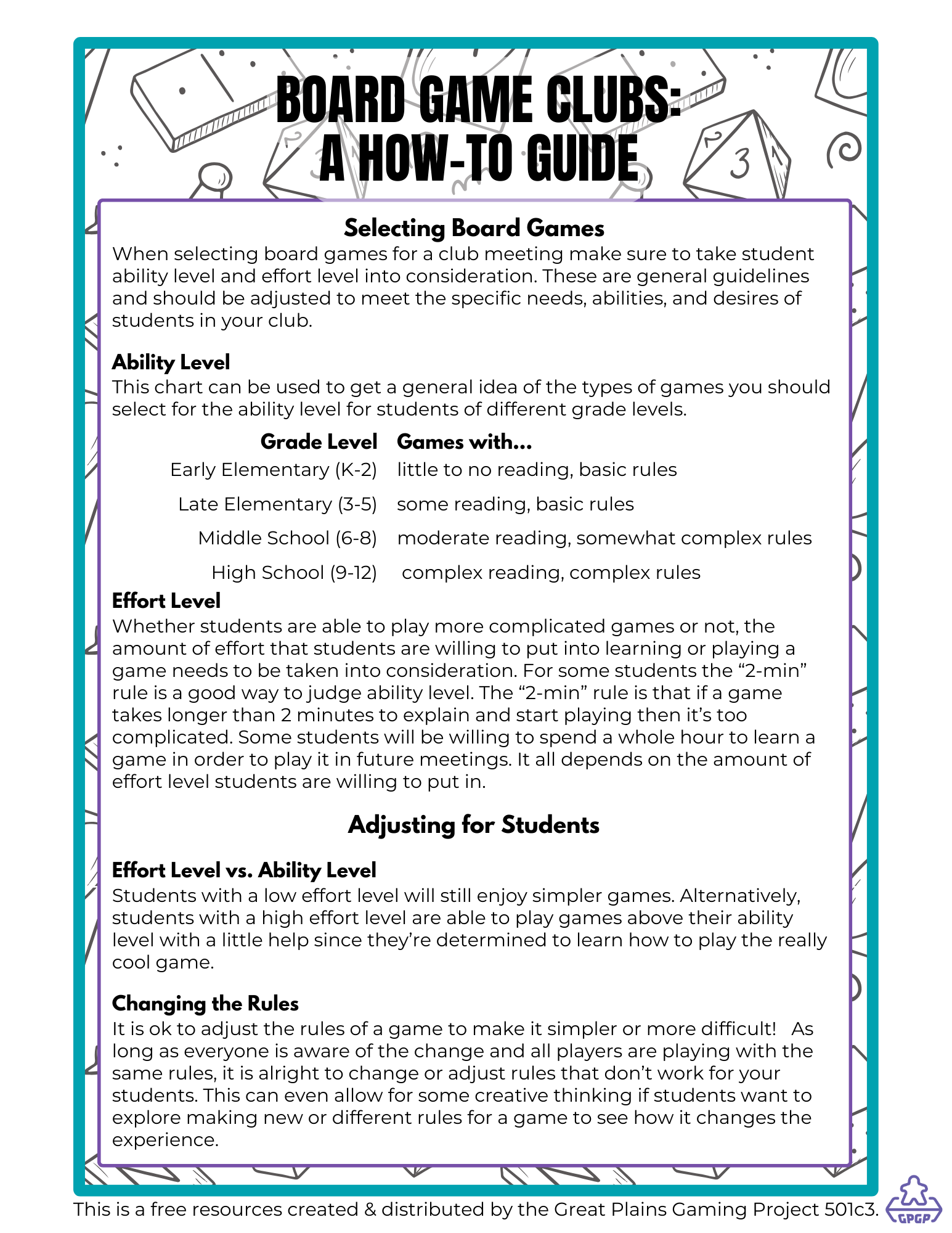 Educator’s Guide to Starting a Board Game Club - Great Plains Gaming ...